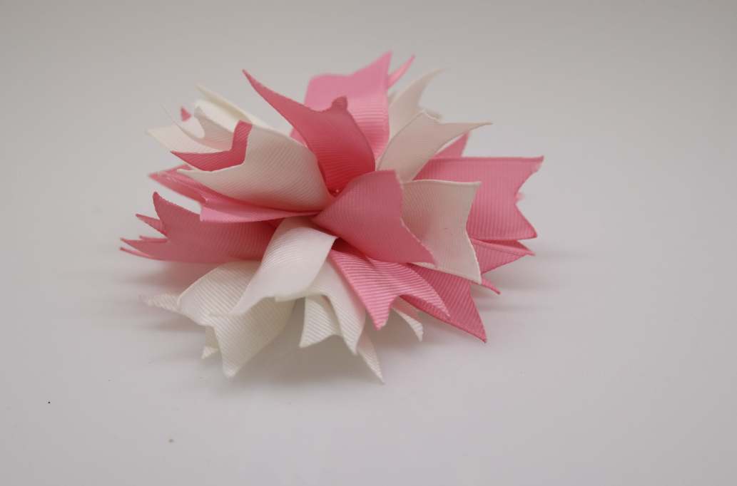 Small bowtique hair Bow with colors  White, Geranium Pink
